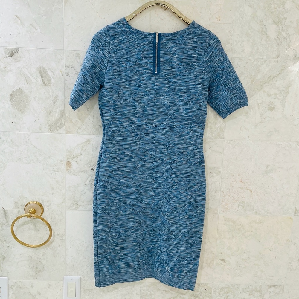 KAREN MILLEN {4} Dress Light Blue Metallic Knit Bodycon - Picture 4 of 15